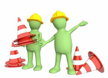 Two 3d puppets with emergency cones. Isolated over white Stock Photo - Budget Royalty-Free & Subscription, Code: 400-05362717