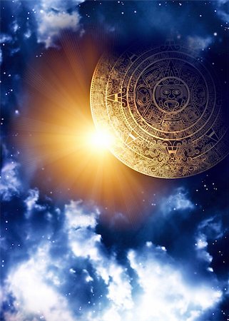 Vertical background with Maya calendar and space scene Stock Photo - Budget Royalty-Free & Subscription, Code: 400-05362743