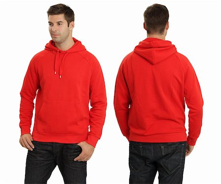 shirt front back model - Young male with blank red hoodie, front and back. Ready for your design or logo. Stock Photo - Budget Royalty-Free & Subscription, Code: 400-05363476