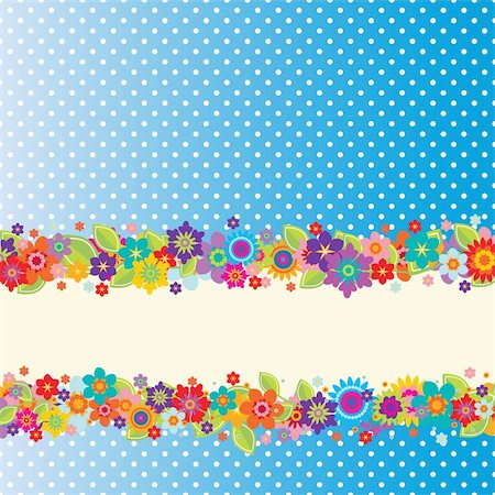 simsearch:400-04350659,k - Greeting card with flowers, polkadot pattern (editable) and a banner for your own message Fotografie stock - Microstock e Abbonamento, Codice: 400-05363525