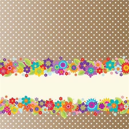 simsearch:400-04790291,k - Greeting card with flowers, polkadot pattern (editable) and a banner for your own message Photographie de stock - Aubaine LD & Abonnement, Code: 400-05363527