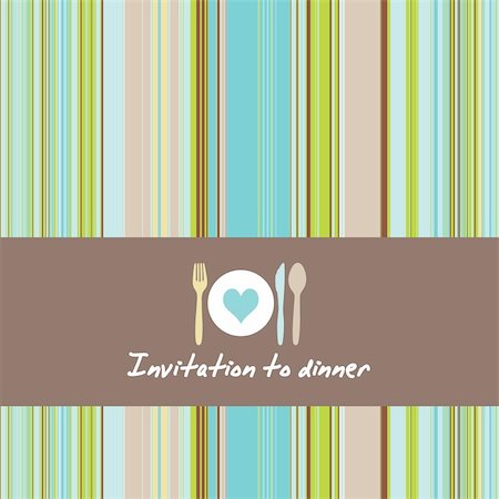 Greeting card with cutlery and plate on a background of retro stripes Stock Photo - Budget Royalty-Free & Subscription, Code: 400-05363521