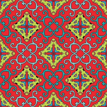 Seamless and elegant Baroque pattern with colorful swirls on a bright red background Stock Photo - Budget Royalty-Free & Subscription, Code: 400-05363604