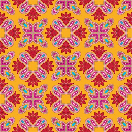 simsearch:400-04742704,k - Cheerful, seamless and colorful floral pattern with dots on a bright orange background Foto de stock - Royalty-Free Super Valor e Assinatura, Número: 400-05363605