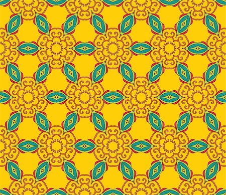simsearch:400-04350968,k - Cheerful, seamless and colorful floral pattern with leaves on a bright yellow background Photographie de stock - Aubaine LD & Abonnement, Code: 400-05363617