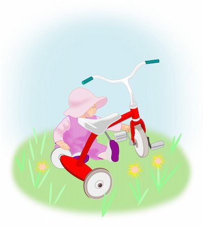 A toddler girl sits and plays with a     red tricycle. Stock Photo - Budget Royalty-Free & Subscription, Code: 400-05363629