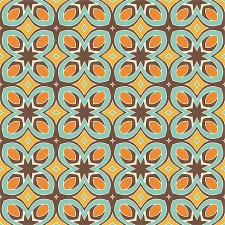 simsearch:400-04280922,k - Seamless and elegant retro pattern with flowers in orange, brown, green, blue Foto de stock - Super Valor sin royalties y Suscripción, Código: 400-05363637