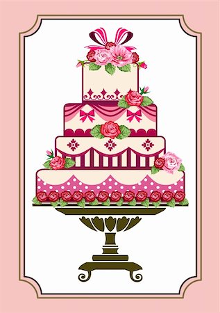 Sweet pink cake with roses, template to birthday or wedding Stock Photo - Budget Royalty-Free & Subscription, Code: 400-05363764