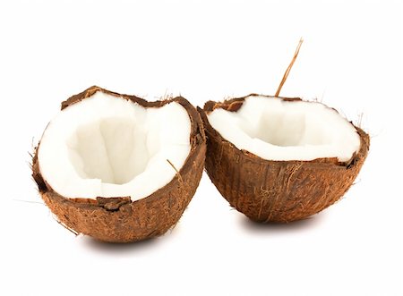 Two halves of coconut isolated on white background Stock Photo - Budget Royalty-Free & Subscription, Code: 400-05363865
