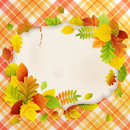 simsearch:400-05363894,k - Autumn vintage greeting card with colorful leaves and place for text. Vector illustration. Foto de stock - Super Valor sin royalties y Suscripción, Código: 400-05363910