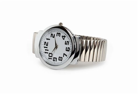 simsearch:696-03397916,k - Modern wristwatch with steel bracelet on white background. Isolated with clipping path Photographie de stock - Aubaine LD & Abonnement, Code: 400-05363944