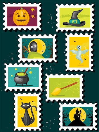 Halloween postal stamps, vector illustration Stock Photo - Budget Royalty-Free & Subscription, Code: 400-05363966