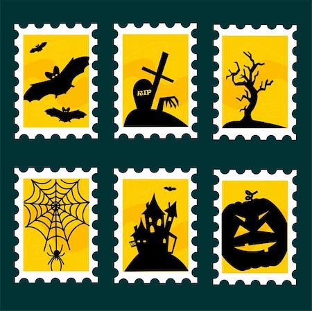 Halloween postal stamps, vector illustration Stock Photo - Budget Royalty-Free & Subscription, Code: 400-05363967