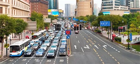 Traffic jam stopped by a traffic light in Shanghai, China Stock Photo - Budget Royalty-Free & Subscription, Code: 400-05374037