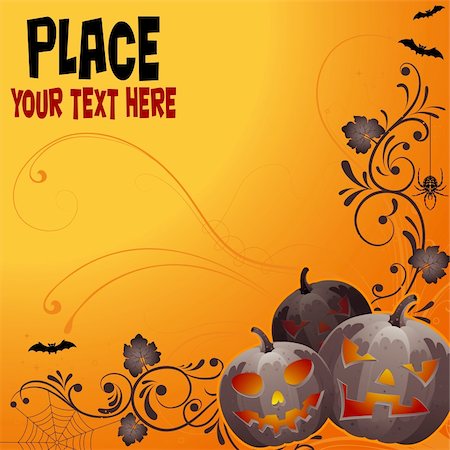 Halloween background with bat, pumpkin, floral, vector illustration Stock Photo - Budget Royalty-Free & Subscription, Code: 400-05374096