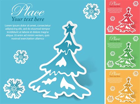 Christmas sticker with tree and snowflake in different colors, vector illustration Stock Photo - Budget Royalty-Free & Subscription, Code: 400-05374107