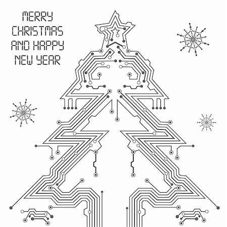 Christmas Tree from circuit board with Digital Snowflake, element for design, vector illustration Stock Photo - Budget Royalty-Free & Subscription, Code: 400-05374108