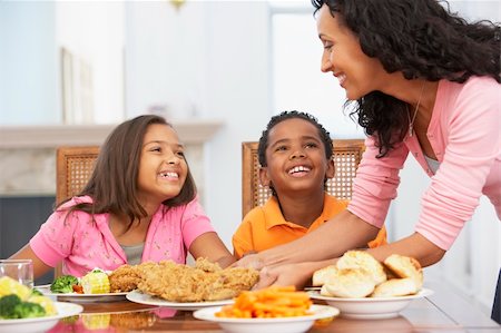 family eating chicken meat - Mother Serving A Meal To Her Children At Home Stock Photo - Budget Royalty-Free & Subscription, Code: 400-05374168