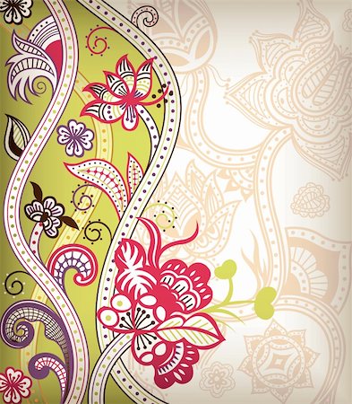 Illustration of abstract floral in asia style. Foto de stock - Super Valor sin royalties y Suscripción, Código: 400-05374531