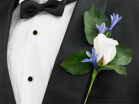 Man Wearing A Suit With A White Rose Corsage Foto de stock - Super Valor sin royalties y Suscripción, Código: 400-05374600