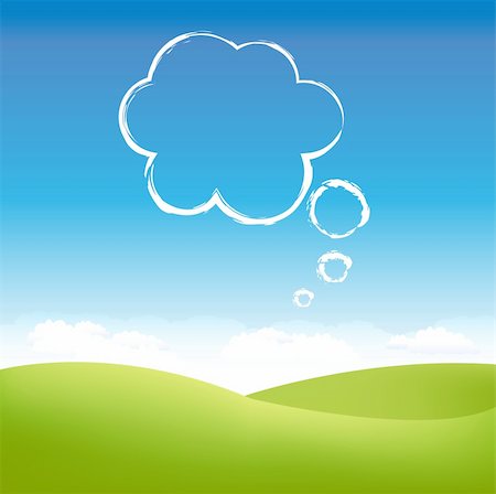dreaming cloud girl - Cloud In Air Over Grass Field, Vector Illustration Stock Photo - Budget Royalty-Free & Subscription, Code: 400-05374645