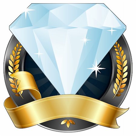 Vector illustration of a sparkling diamond gem award or sports plaque medal. Gold ribbon is wrapped around it. Gold wreaths surround the reward. Representations include: Achievement, Winning, 1st Place, Best Player or Most Valuable Player of a game, Quality Product, or any other type of success. Stock Photo - Budget Royalty-Free & Subscription, Code: 400-05375068