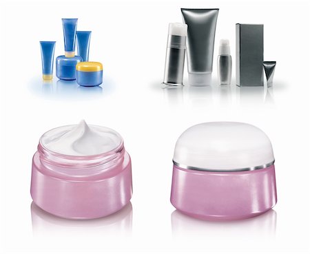 Different cosmetics packaging isolated on white Fotografie stock - Microstock e Abbonamento, Codice: 400-05375384