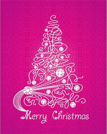 Merry Christmas purple vector card. Tree on lace background Stock Photo - Budget Royalty-Free & Subscription, Code: 400-05375383