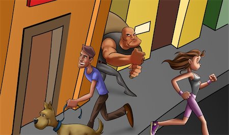 robbery cartoon - people in the city in a normal day and a thief walking Stock Photo - Budget Royalty-Free & Subscription, Code: 400-05375775