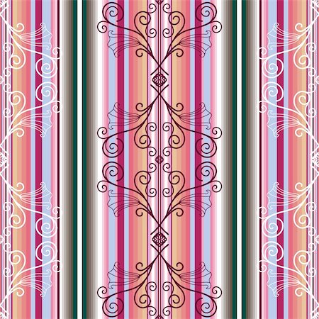simsearch:400-05890035,k - Striped seamless pattern with floral ornament (vector) Foto de stock - Super Valor sin royalties y Suscripción, Código: 400-05376668