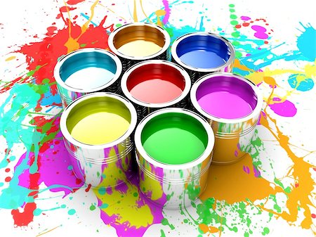 Banks with a paint of different colours are collected together Stock Photo - Budget Royalty-Free & Subscription, Code: 400-05376871