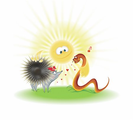 prickly object - Nicer hedgehog and snake under the sun. Cartoon illustration. Stock Photo - Budget Royalty-Free & Subscription, Code: 400-05376939