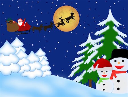 simsearch:400-05081908,k - Le père Noël sur traîneau avec Magic cerfs volants pendant l'hiver de la nuit, vecteur fond illustration Photographie de stock - Aubaine LD & Abonnement, Code: 400-05376958