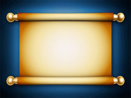 golden scroll parchment with shadow on blue background Photographie de stock - Aubaine LD & Abonnement, Code: 400-05376975