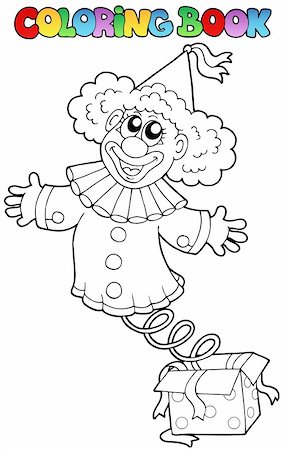 Coloring book with clown in box - vector illustration. Stock Photo - Budget Royalty-Free & Subscription, Code: 400-05377348