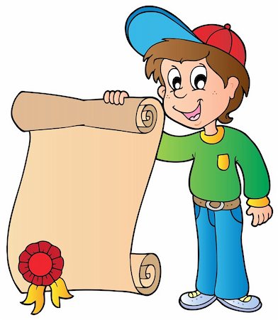 Boy holding diploma - vector illustration. Fotografie stock - Microstock e Abbonamento, Codice: 400-05377340