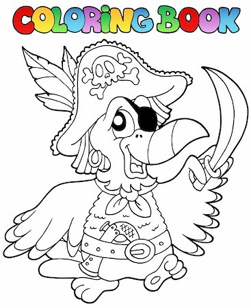 simsearch:400-08160274,k - Coloring book with pirate parrot - vector illustration. Foto de stock - Super Valor sin royalties y Suscripción, Código: 400-05377356