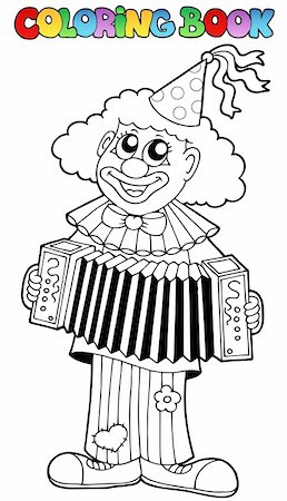 fisarmonica - Coloring book with happy clown 1 - vector illustration. Fotografie stock - Microstock e Abbonamento, Codice: 400-05377352