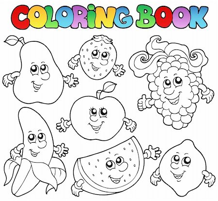 Coloring book with various fruits - vector illustration. Stock Photo - Budget Royalty-Free & Subscription, Code: 400-05377361