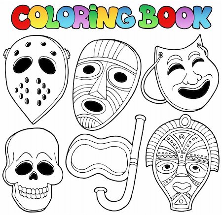Coloring book with various masks - vector illustration. Stock Photo - Budget Royalty-Free & Subscription, Code: 400-05377362