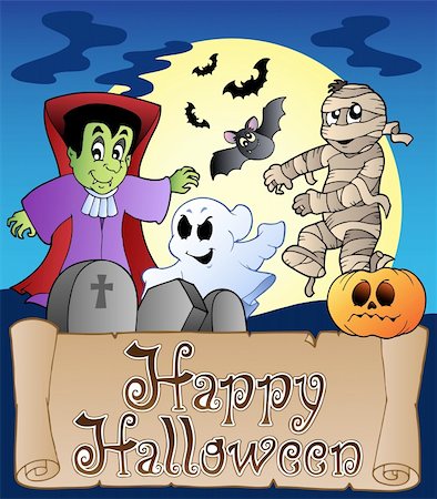 simsearch:400-04419396,k - Theme with Happy Halloween banner 4 - vector illustration. Stock Photo - Budget Royalty-Free & Subscription, Code: 400-05377386
