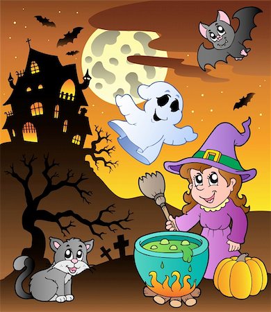simsearch:400-05690180,k - Scene with Halloween theme 1 - vector illustration. Foto de stock - Super Valor sin royalties y Suscripción, Código: 400-05377381