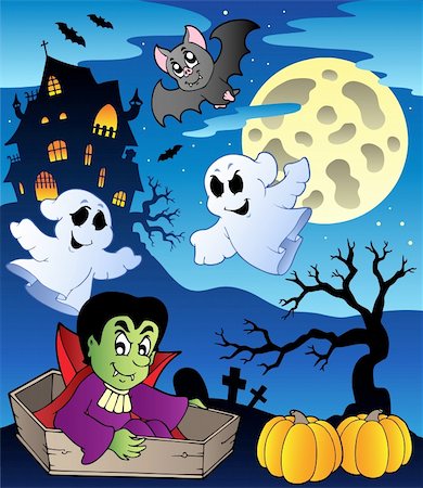 simsearch:400-05690180,k - Scene with Halloween theme 2 - vector illustration. Foto de stock - Super Valor sin royalties y Suscripción, Código: 400-05377382