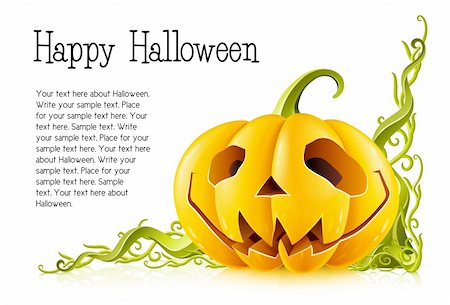 sinister smile - pumpkin for halloween on white background vector illustration Stock Photo - Budget Royalty-Free & Subscription, Code: 400-05377443