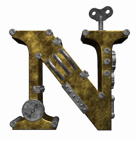 steampunk letter n on white background - 3d illustration Stock Photo - Budget Royalty-Free & Subscription, Code: 400-05378215