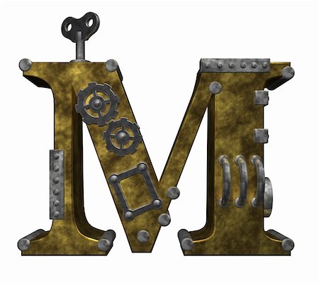 steampunk letter m on white background - 3d illustration Stock Photo - Budget Royalty-Free & Subscription, Code: 400-05378212