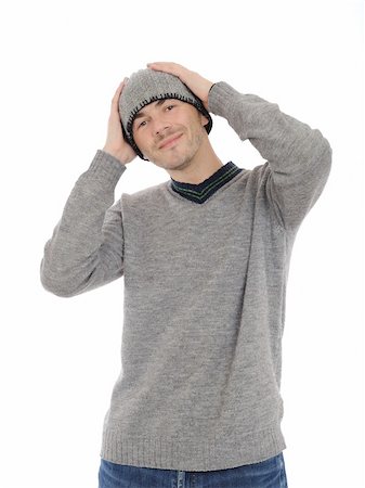 Handsome casual man in winter hat and warm clothes. isolated on white background Stock Photo - Budget Royalty-Free & Subscription, Code: 400-05379349