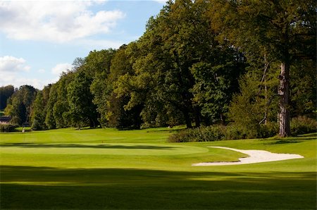 simsearch:400-03975619,k - Golf Course In Forest - Green With Flag and Bunker Stock Photo - Budget Royalty-Free & Subscription, Code: 400-05370318