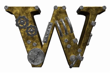 steampunk letter w on white background - 3d illustration Stock Photo - Budget Royalty-Free & Subscription, Code: 400-05370313