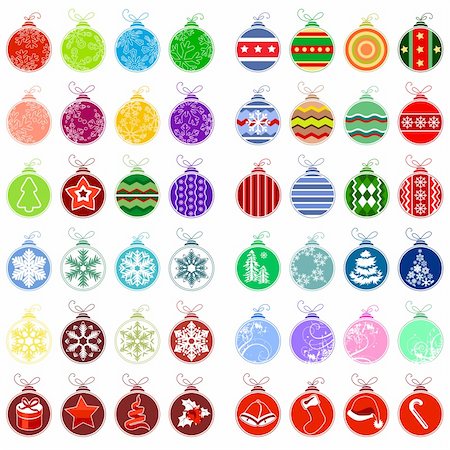 simple background designs to draw - Big Christmas collection of different Christmas balls. Different patterns and colors. Stock Photo - Budget Royalty-Free & Subscription, Code: 400-05370485